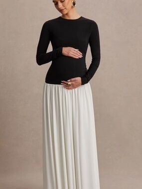 Club L London Monroe Maxi Maternity Dress Size 8 Black White Drop Waist (R)